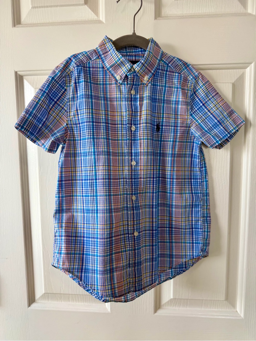 Boys Ralph Lauren Short-Sleeve Button-Down Shirt - Blue Multi Plaid Size 6